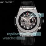 HBF Swiss Clone Hublot Big Bang Unico 45mm Skeleton Dial Black Rubber Strap Watch 